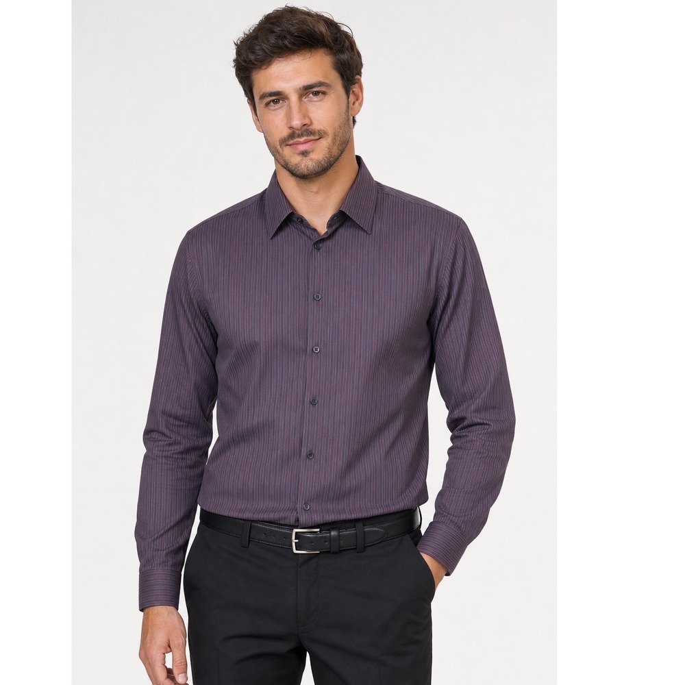 Ben Sherman SOHO Mens Purple Grey Striped Long Sleeve Dress Shirt 16 34-35